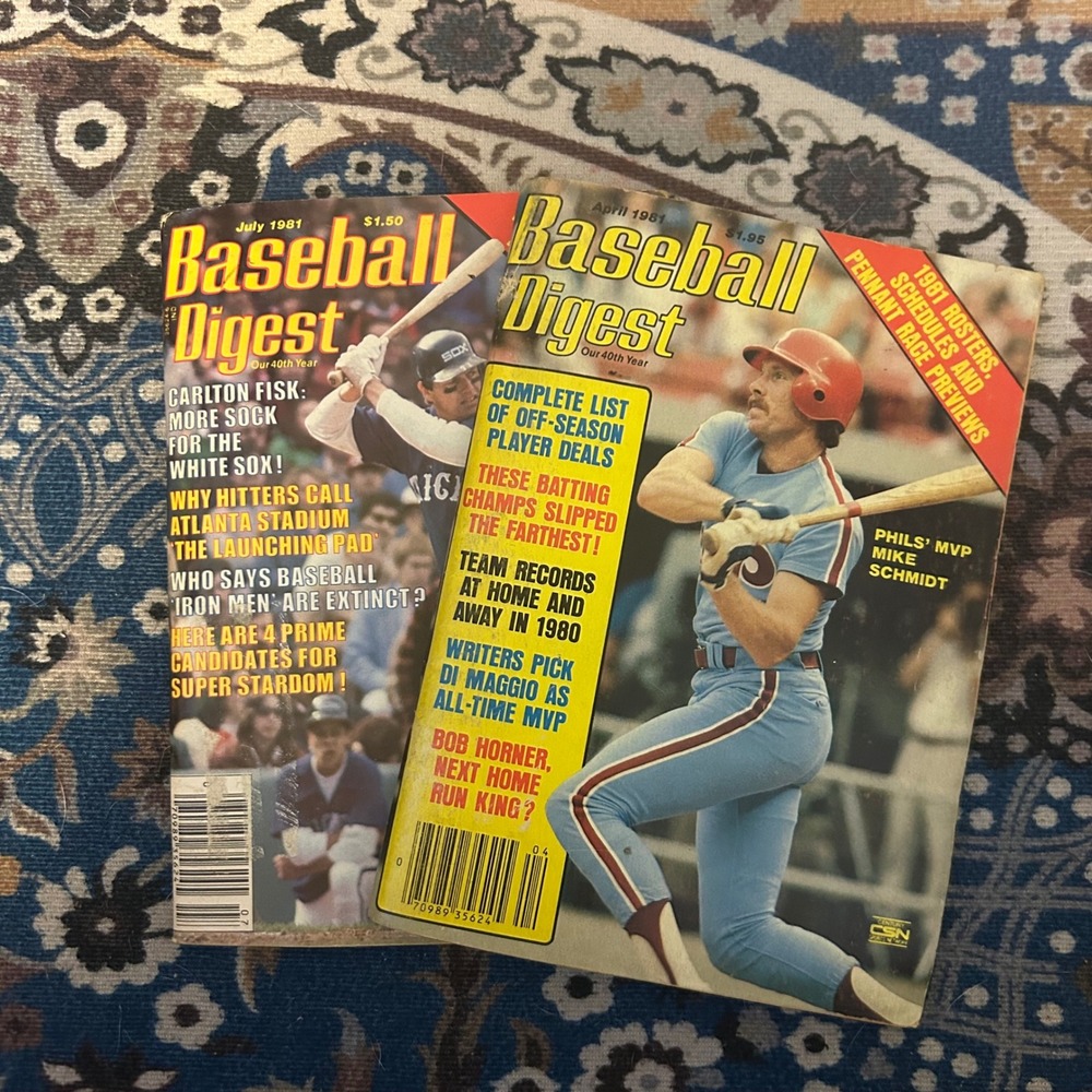 Lot 2 Baseball Digest 1981 Mike Schmidt Phillies Carlton Fisk White Sox Vintage